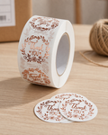Autocollants ronds « Merci » – Couronne dorée rose (Lot de 500)