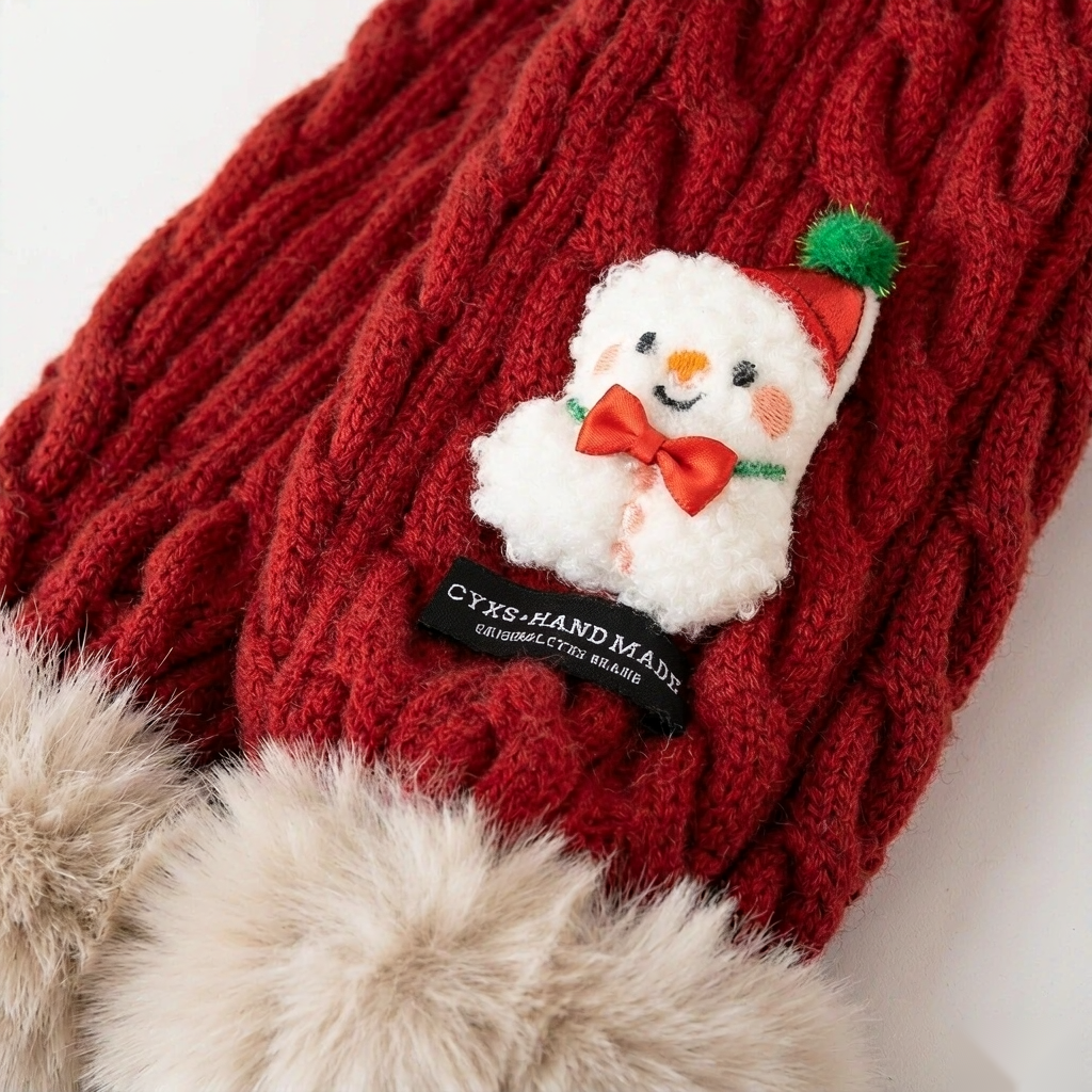 Tour de cou enfant tricoté | Motifs Noël & pompons