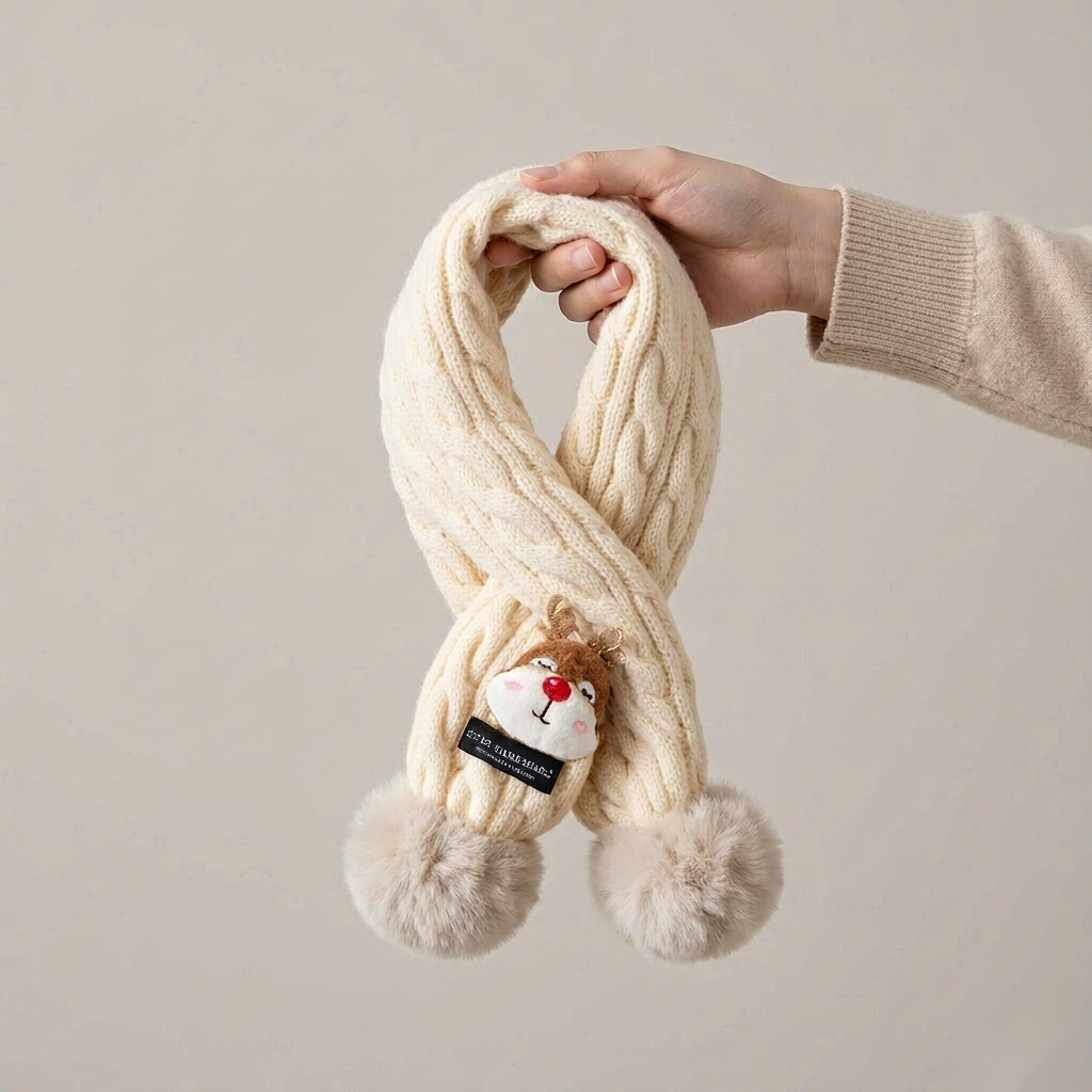 Tour de cou enfant tricoté | Motifs Noël & pompons