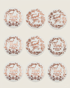 Autocollants ronds « Merci » – Couronne dorée rose (Lot de 500)