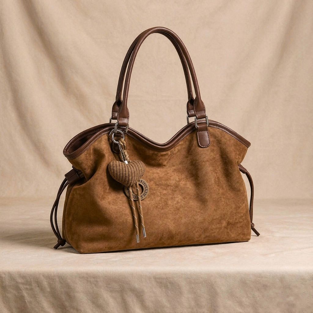 Sac marron effet suédé à pendentif cœur – Style rétro