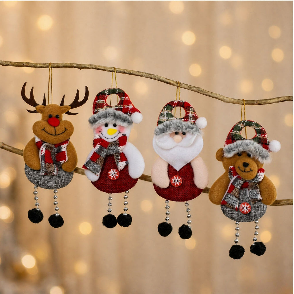 Boule de sapin Père Noël en tissu et feutre - Père Noël, Bonhomme de neige, Renne, Ours