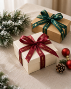 Ruban cadeau de Noël doré, 1 cm × 22 m – Rouge vin & Vert sapin