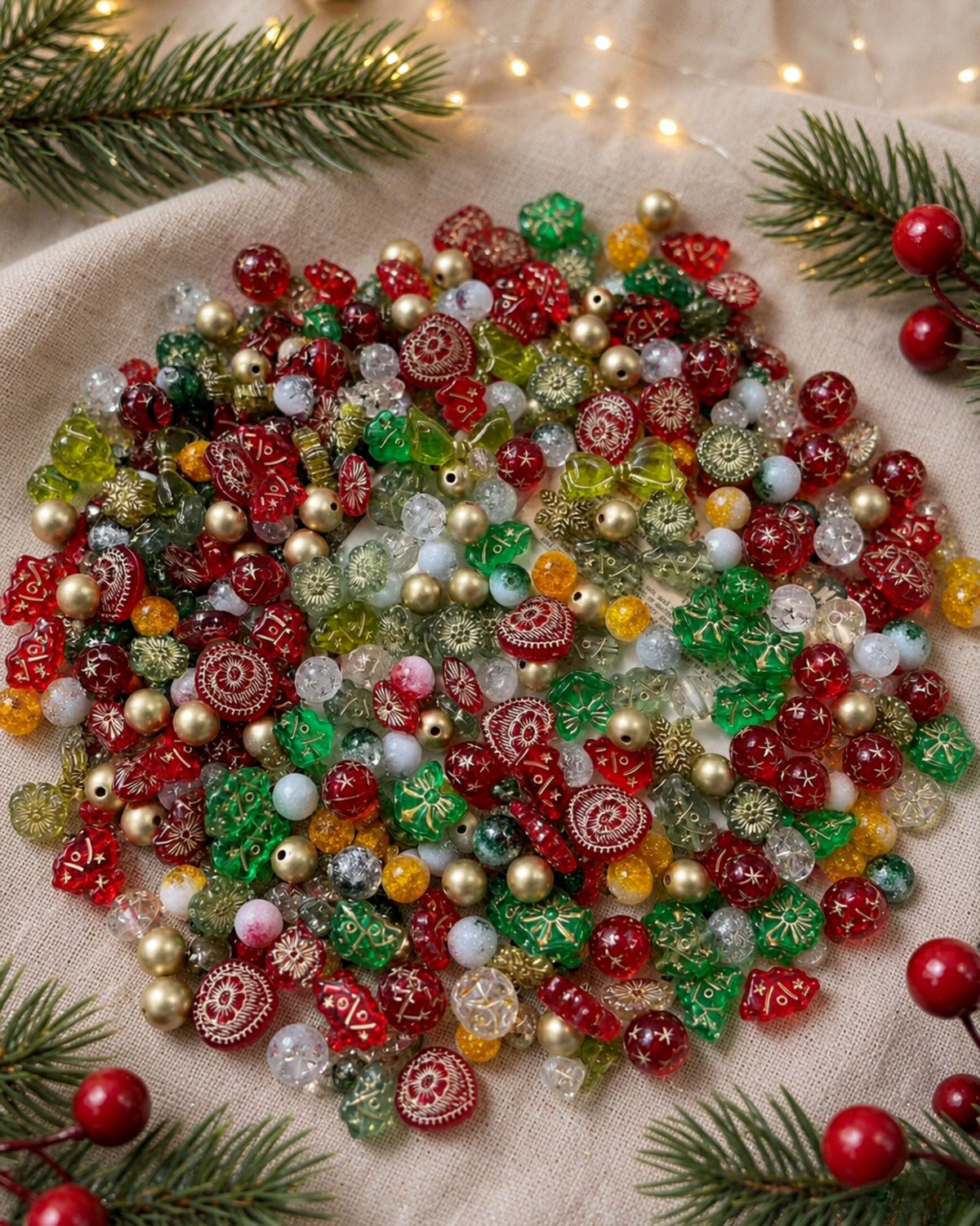 Lot de 100 Perles Acryliques de Noël — Assortiment Mixte pour Bijoux DIY