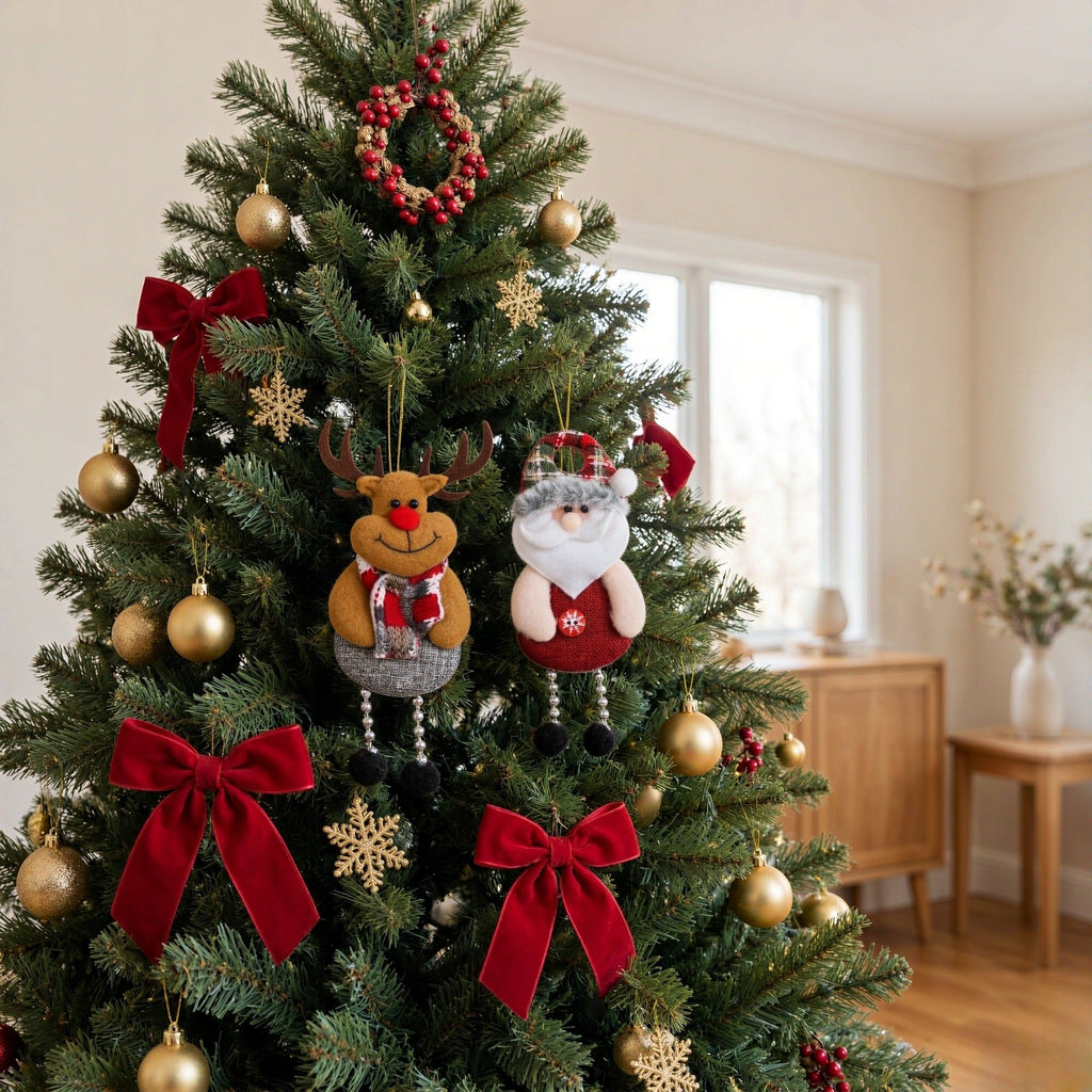Boule de sapin Père Noël en tissu et feutre - Père Noël, Bonhomme de neige, Renne, Ours