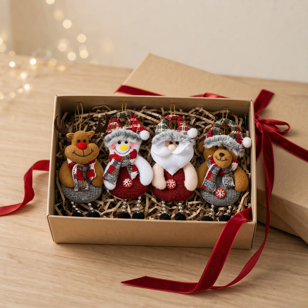 Boule de sapin Père Noël en tissu et feutre - Père Noël, Bonhomme de neige, Renne, Ours