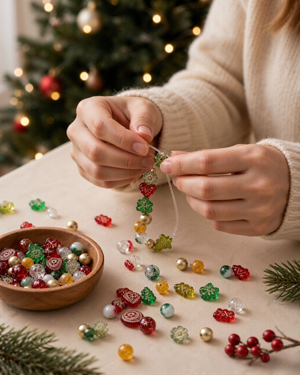 Lot de 100 Perles Acryliques de Noël — Assortiment Mixte pour Bijoux DIY
