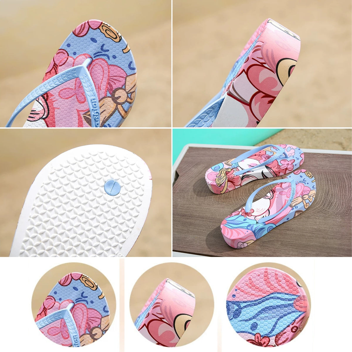 Tongs Femme à Talon Compensé 3.5cm, Sandales de Plage à Imprimé Graffiti Chic, Claquettes d’Été Antidérapantes en Caoutchouc, Mules de Vacances Confortables et Légères
