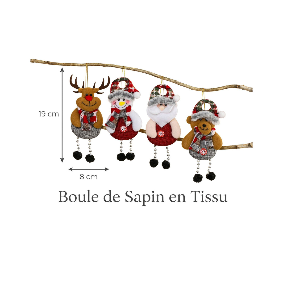Boule de sapin Père Noël en tissu et feutre - Père Noël, Bonhomme de neige, Renne, Ours