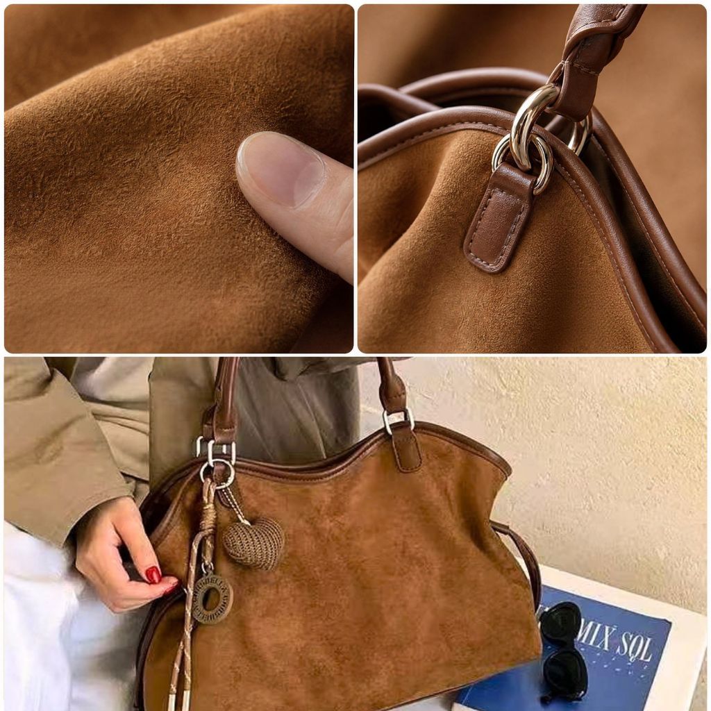 Sac marron effet suédé à pendentif cœur – Style rétro