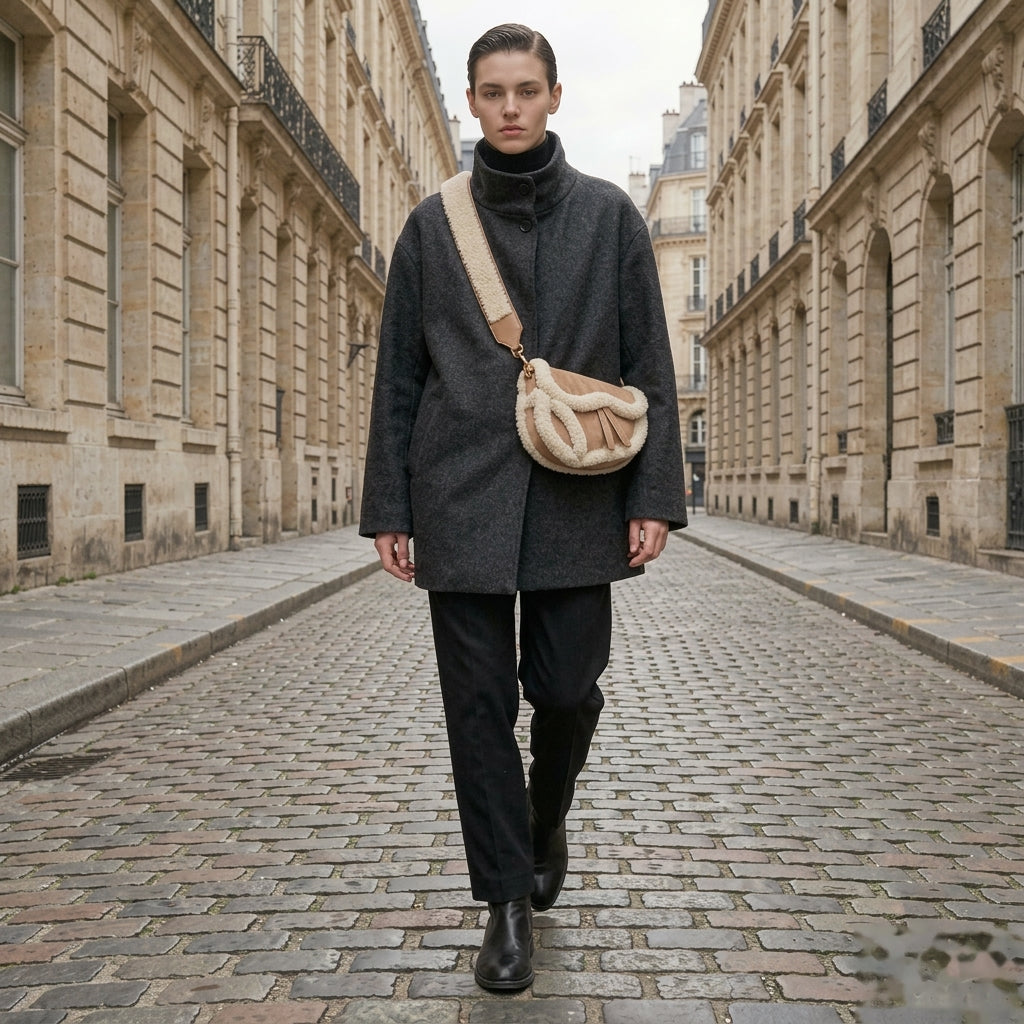 Sac Banane Besace en Suédine et Effet Moumoute - Sac Épaule & Bandoulière Tendance Hiver