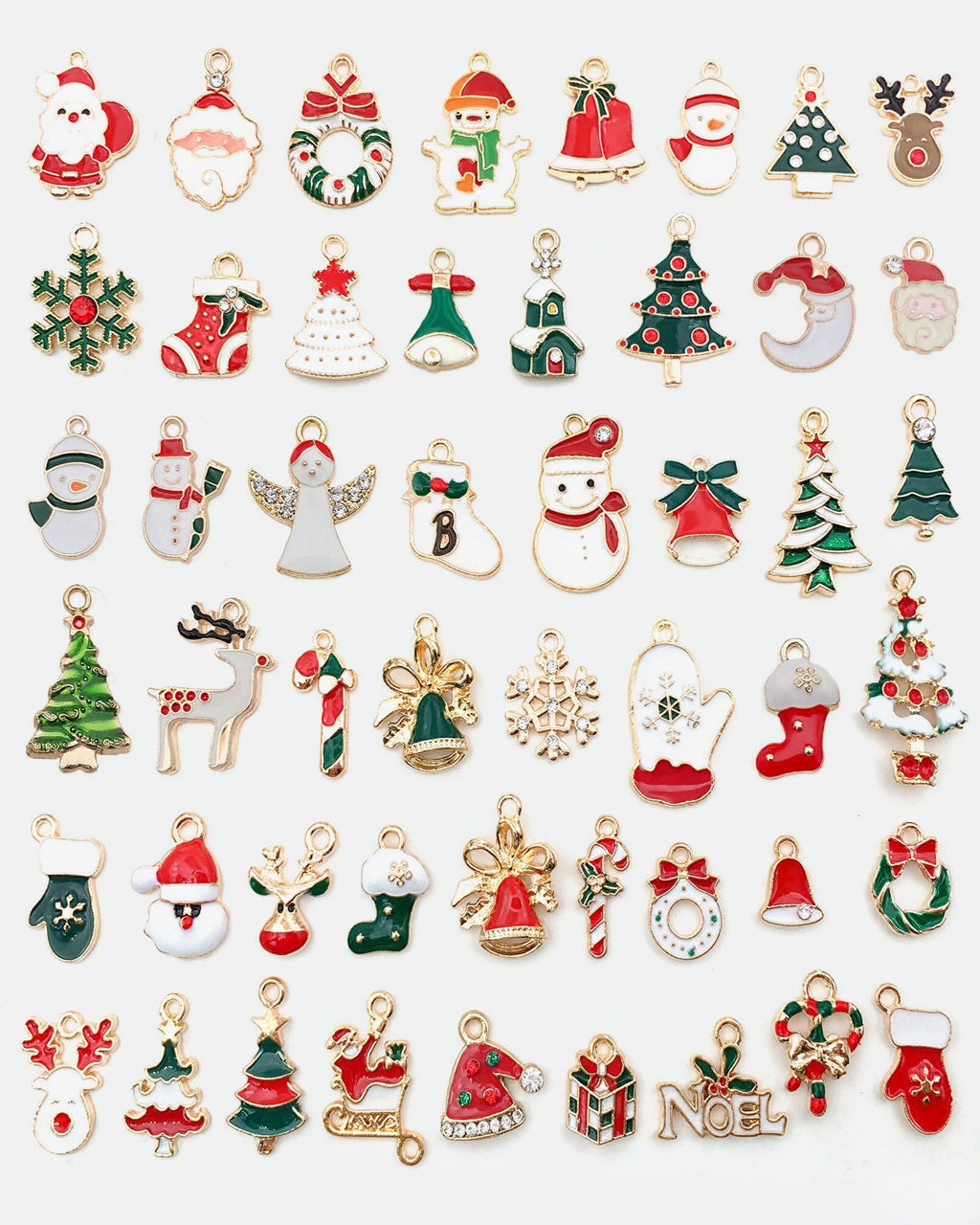 Lot de 20 pendentifs de Noël en alliage doré et émail — charms assortis DIY pour bijoux et porte-clés