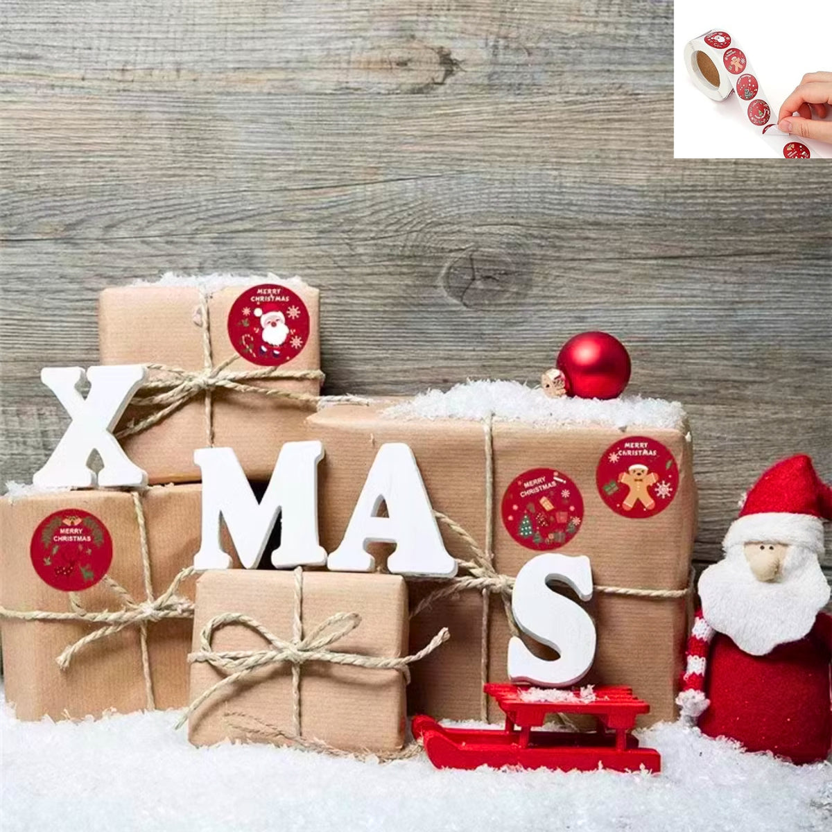 500pcs Autocollantes Noël en 8 motifs, 1 Rouleau d'étiquettes fabriqués à partir de papier couché de haute qualité
