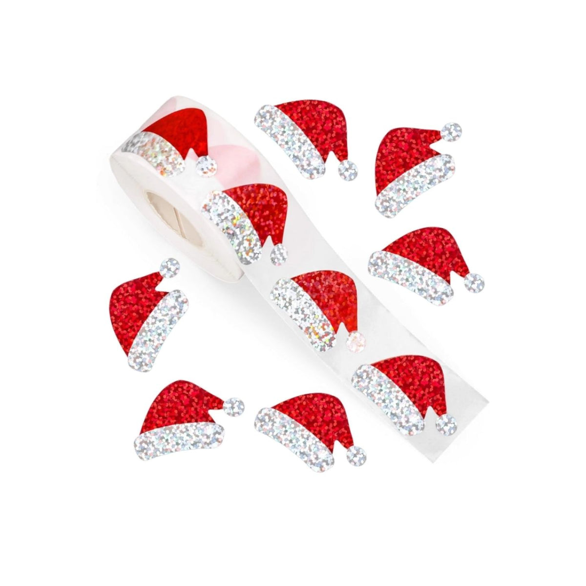 500pcs Autocollants Chapeau Père Noël, Autocollants Chapeau de Noël Pailleté Rouleau Autocollant Auto-adhésif pour Enveloppes Cartes Cadeaux Décorations