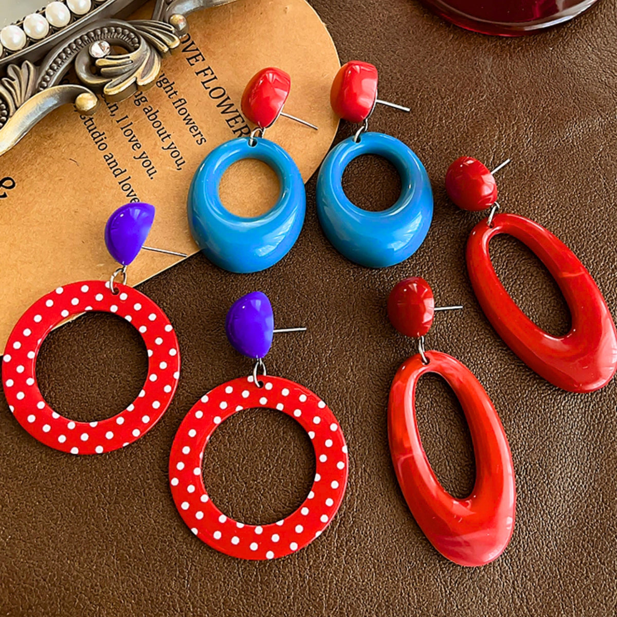 Boucles d'oreilles percées en résine acétate clips – Design géométrique rétro chic & élégance pour les fêtes, acrylique géométrique,