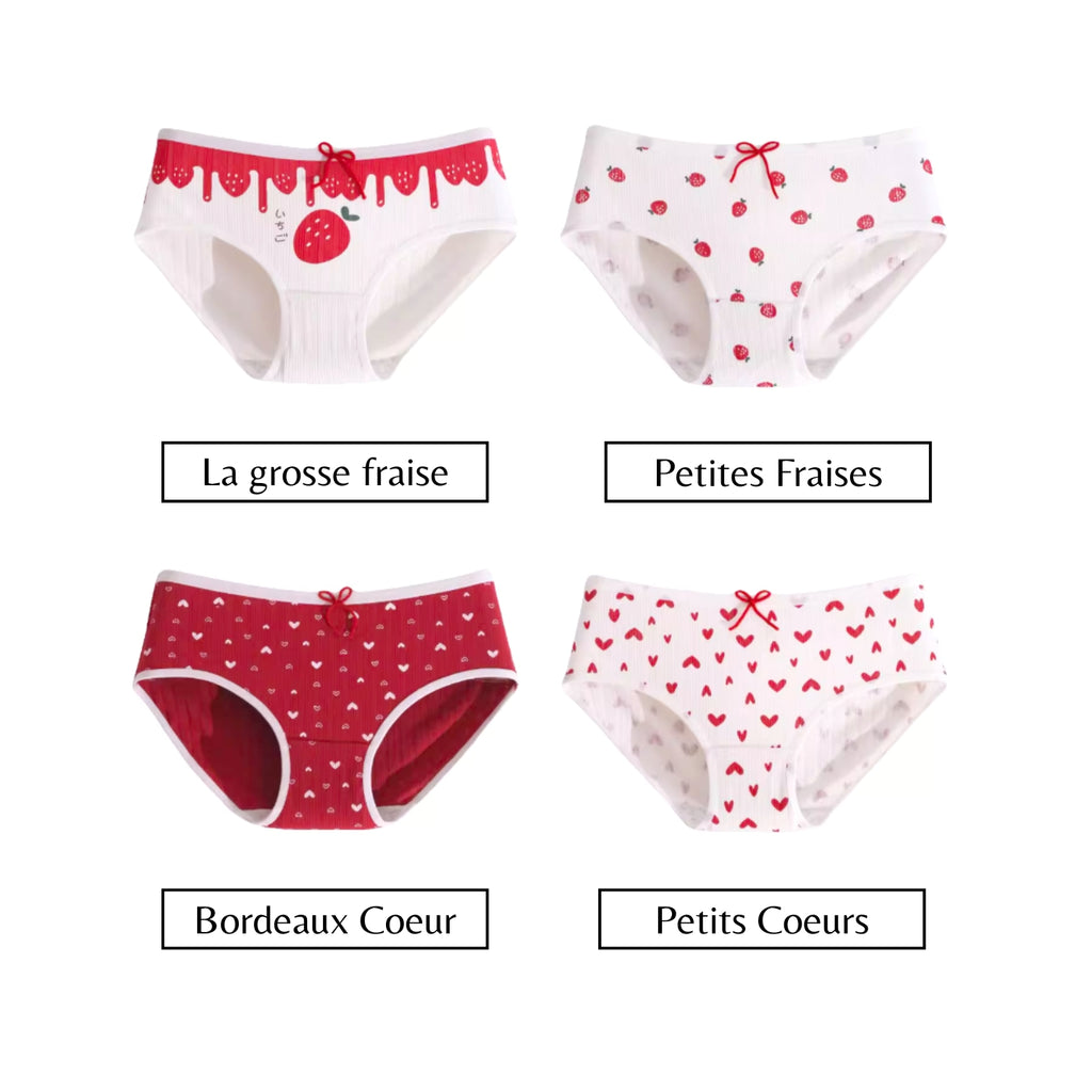 Culotte en coton – style japonais mignon « Noël / Fraise », motif adorable, confort, douceur et charme « kawaii / japonais ».
