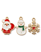 Lot de 20 pendentifs de Noël en alliage doré et émail — charms assortis DIY pour bijoux et porte-clés
