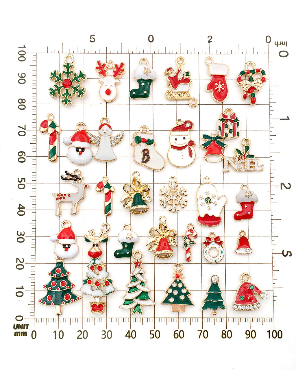 Lot de 20 pendentifs de Noël en alliage doré et émail — charms assortis DIY pour bijoux et porte-clés