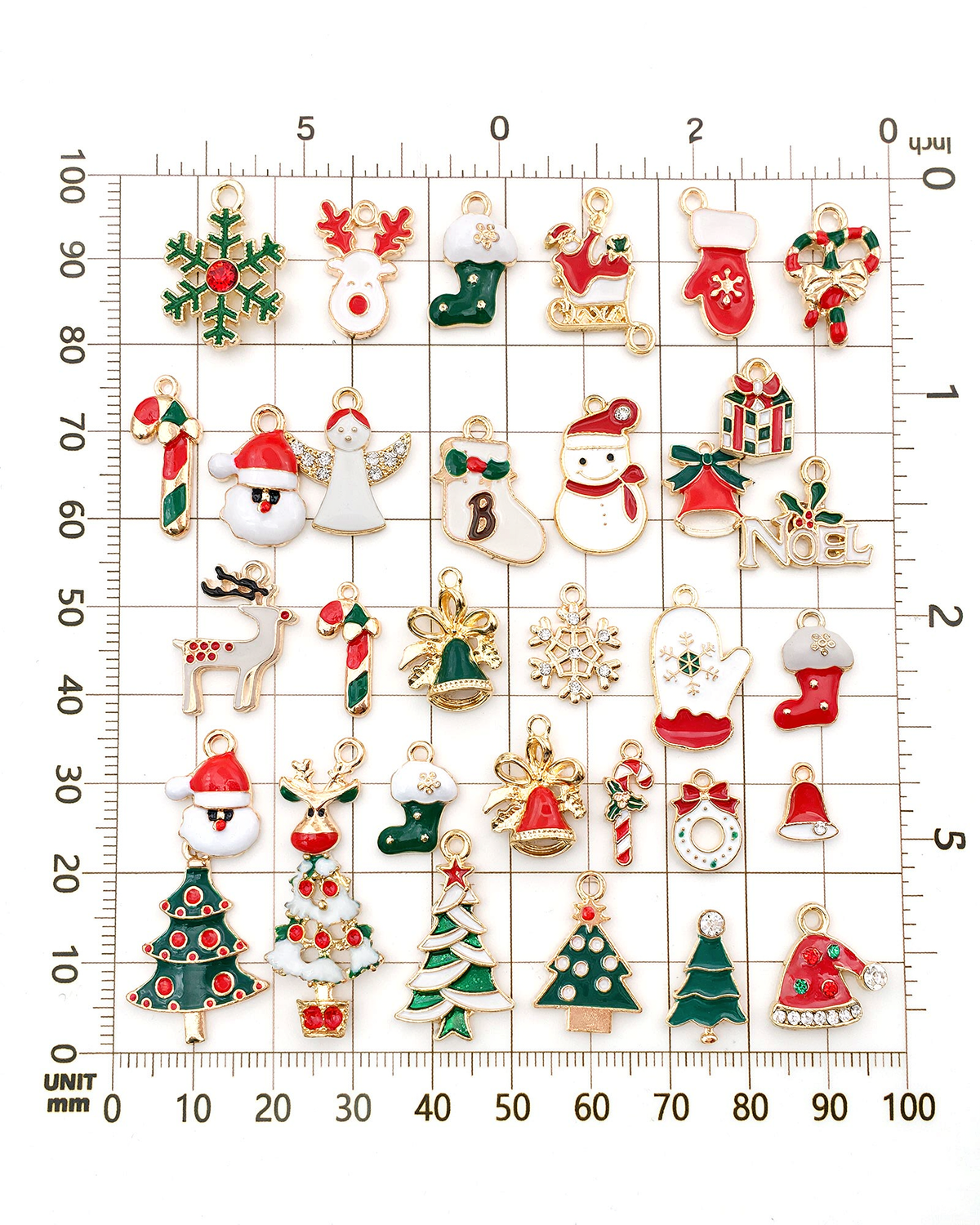 Lot de 20 pendentifs de Noël en alliage doré et émail — charms assortis DIY pour bijoux et porte-clés